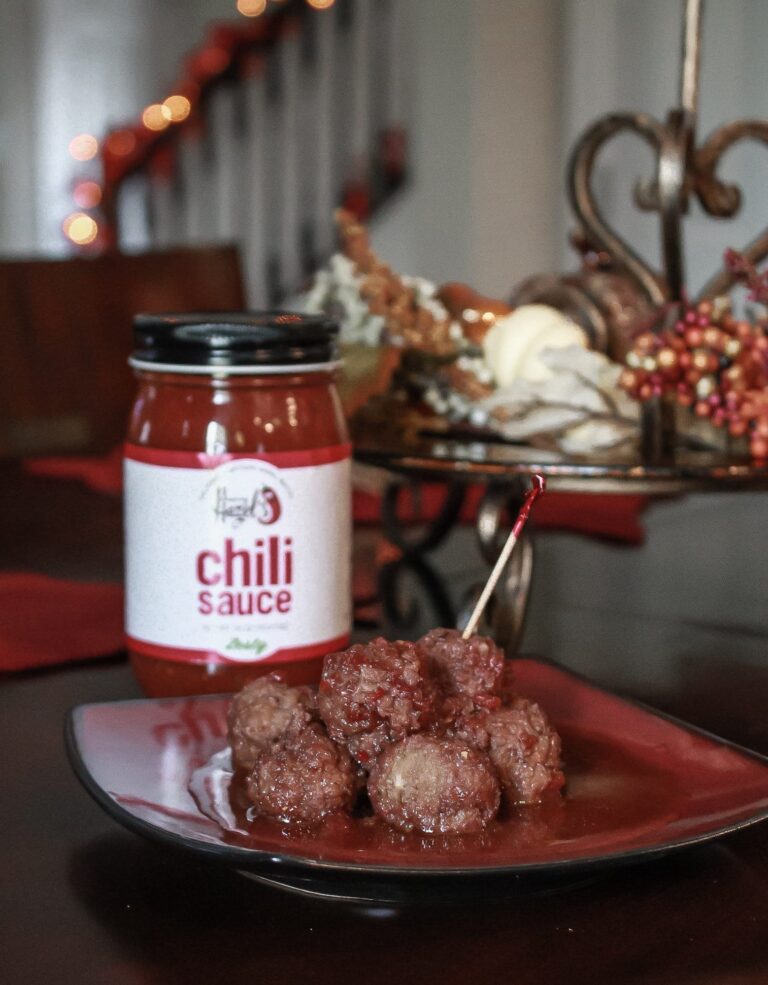 Potluck Meatballs Using Amazing Hazel’s Gourmet Chili Sauce