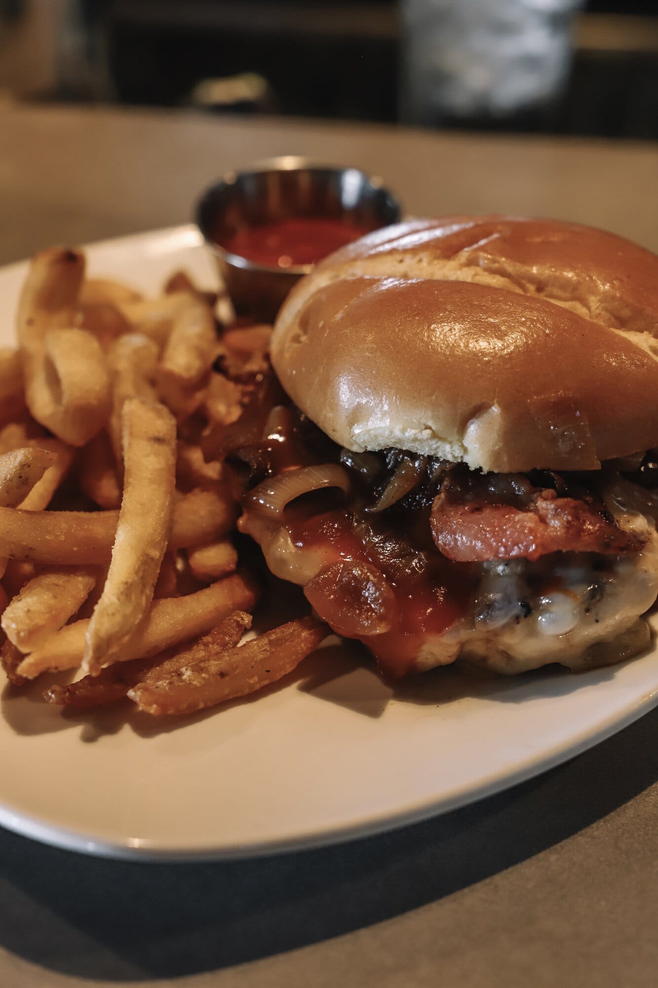 Maple Bourbon Chicken Sandwich fries