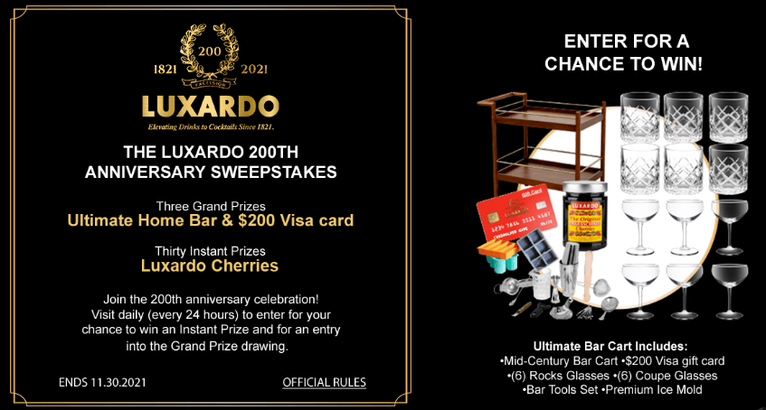 Luxardo 200th anniversary sweepstakes