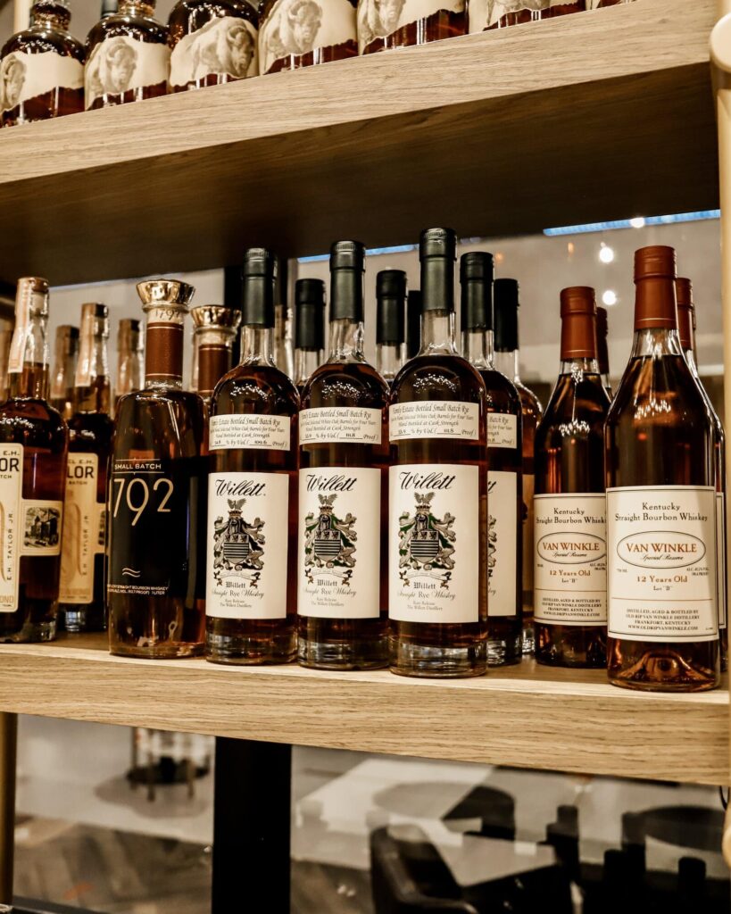 bottles of bourbon in cellar