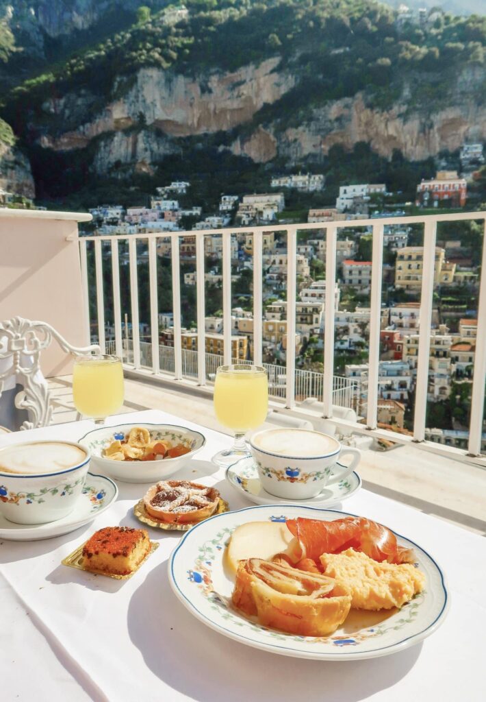 Positano Italy hotel breakfast with a view