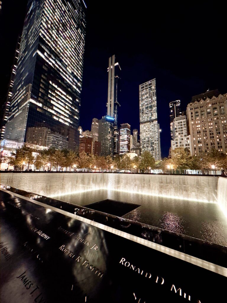 911 memorial NYC at night