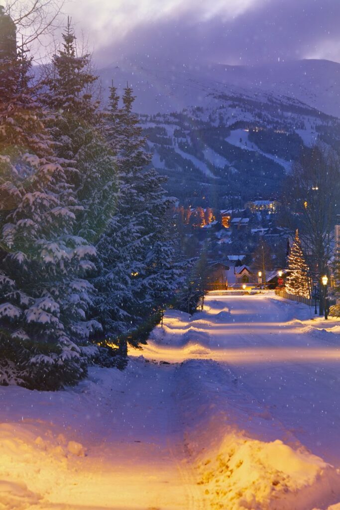 Holiday Vacation Destinations Scenic walking view of a mountain town, one of the must-see holiday vacation destinations.