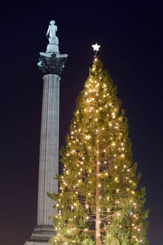 Holiday Vacation Destinations A giant Christmas tree in London.