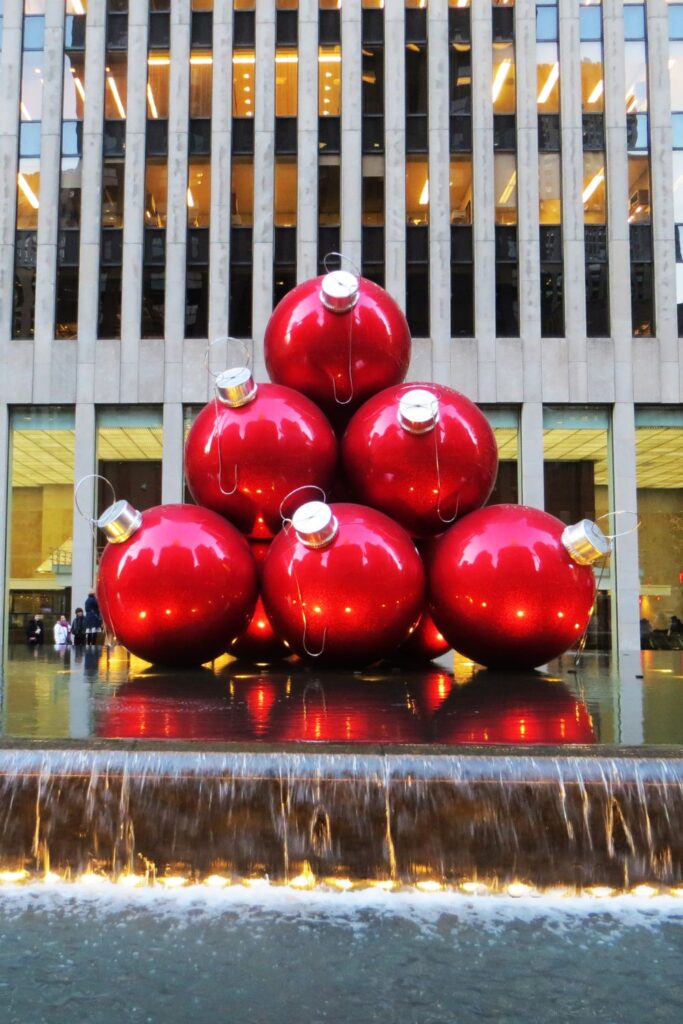 Holiday Vacation Destinations Giant Christmas ball in Central Park.