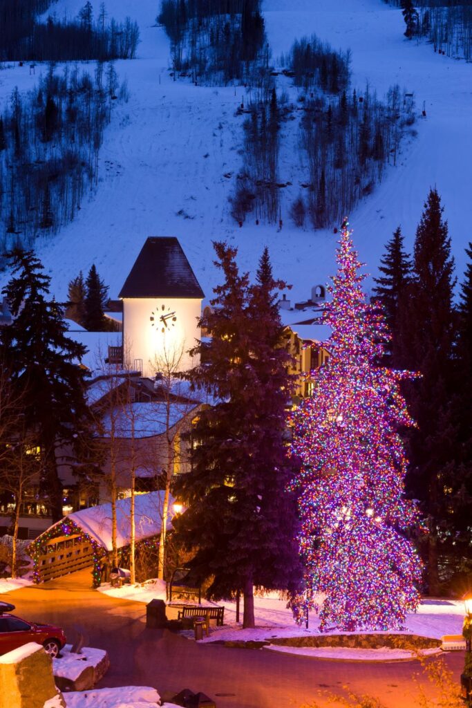 Holiday Vacation Destinations Mountain town of Vail Village, Colorado, top holiday vacation destinations.