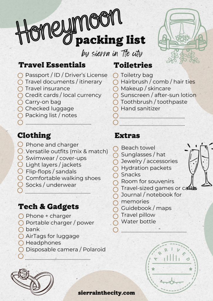 Honeymoon Packing List check list